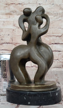 Abstract Bronze Sculpture of Embracing Figures on Marble Base