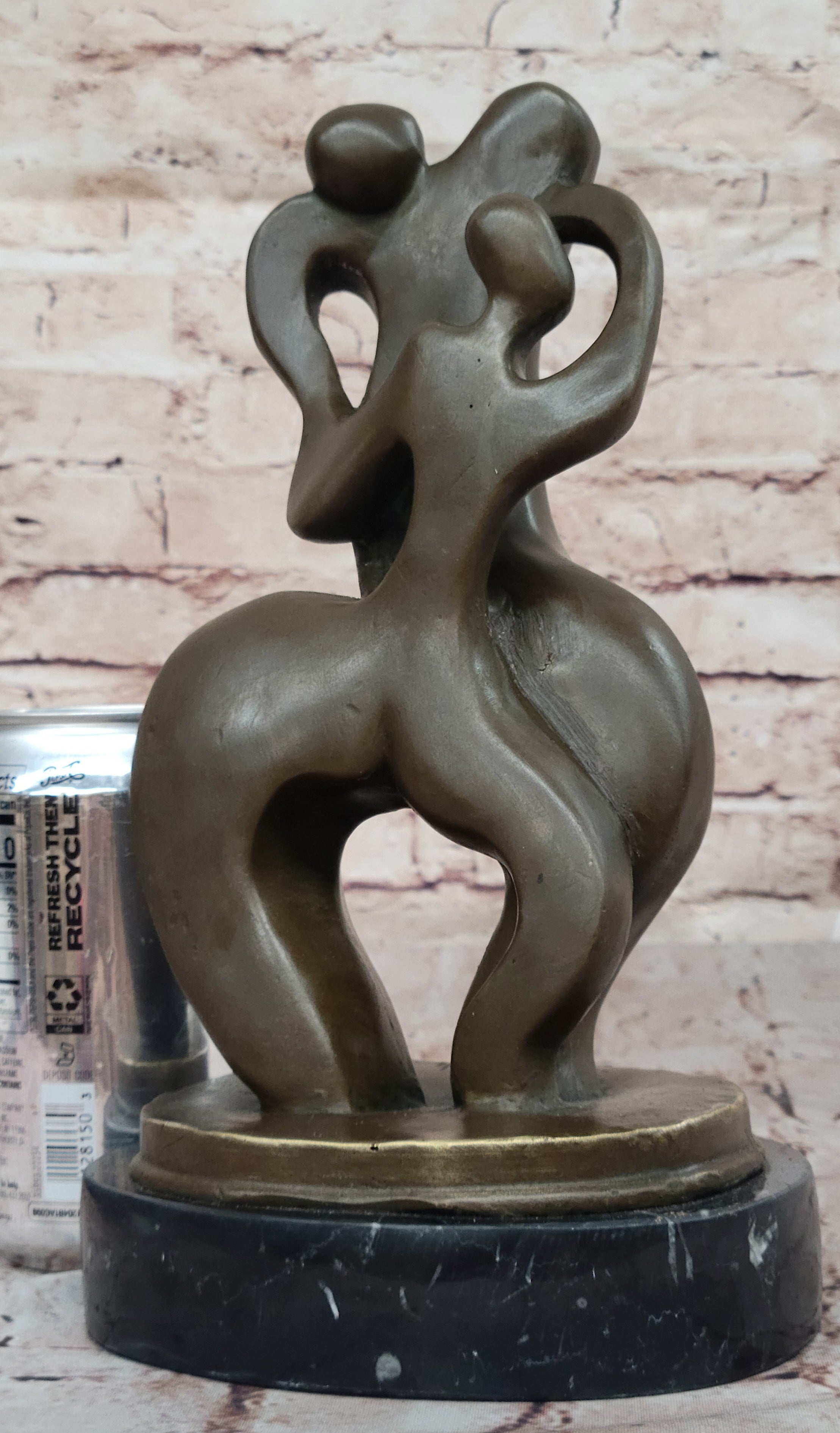 Abstract Bronze Sculpture of Embracing Figures on Marble Base