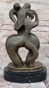 Abstract Bronze Sculpture of Embracing Figures on Marble Base