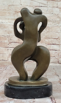 Abstract Bronze Sculpture of Embracing Figures on Marble Base