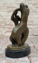 Abstract Bronze Sculpture of Embracing Figures on Marble Base