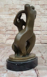 Abstract Bronze Sculpture of Embracing Figures on Marble Base
