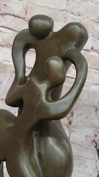 Abstract Bronze Sculpture of Embracing Figures on Marble Base