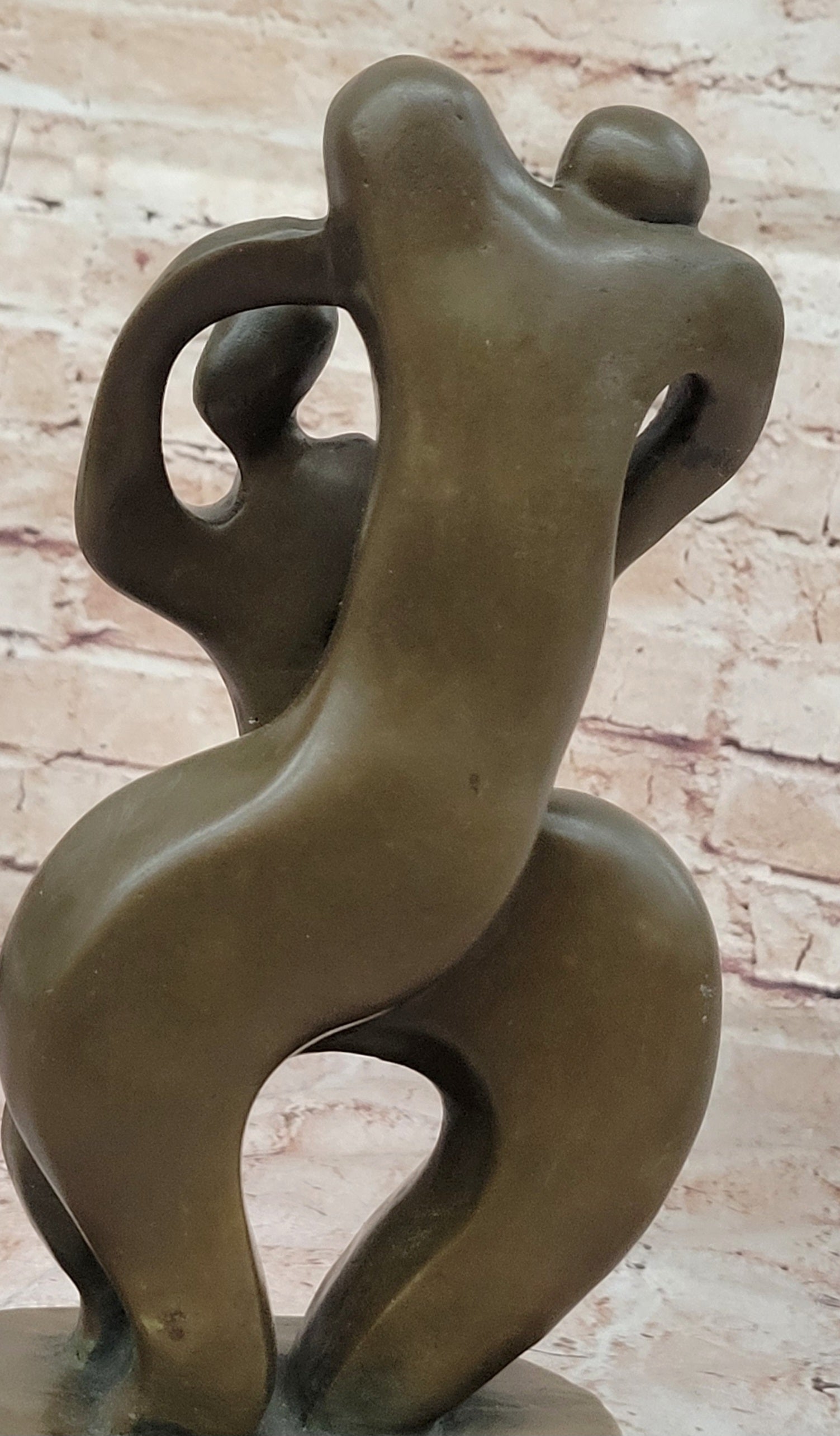 Abstract Bronze Sculpture of Embracing Figures on Marble Base