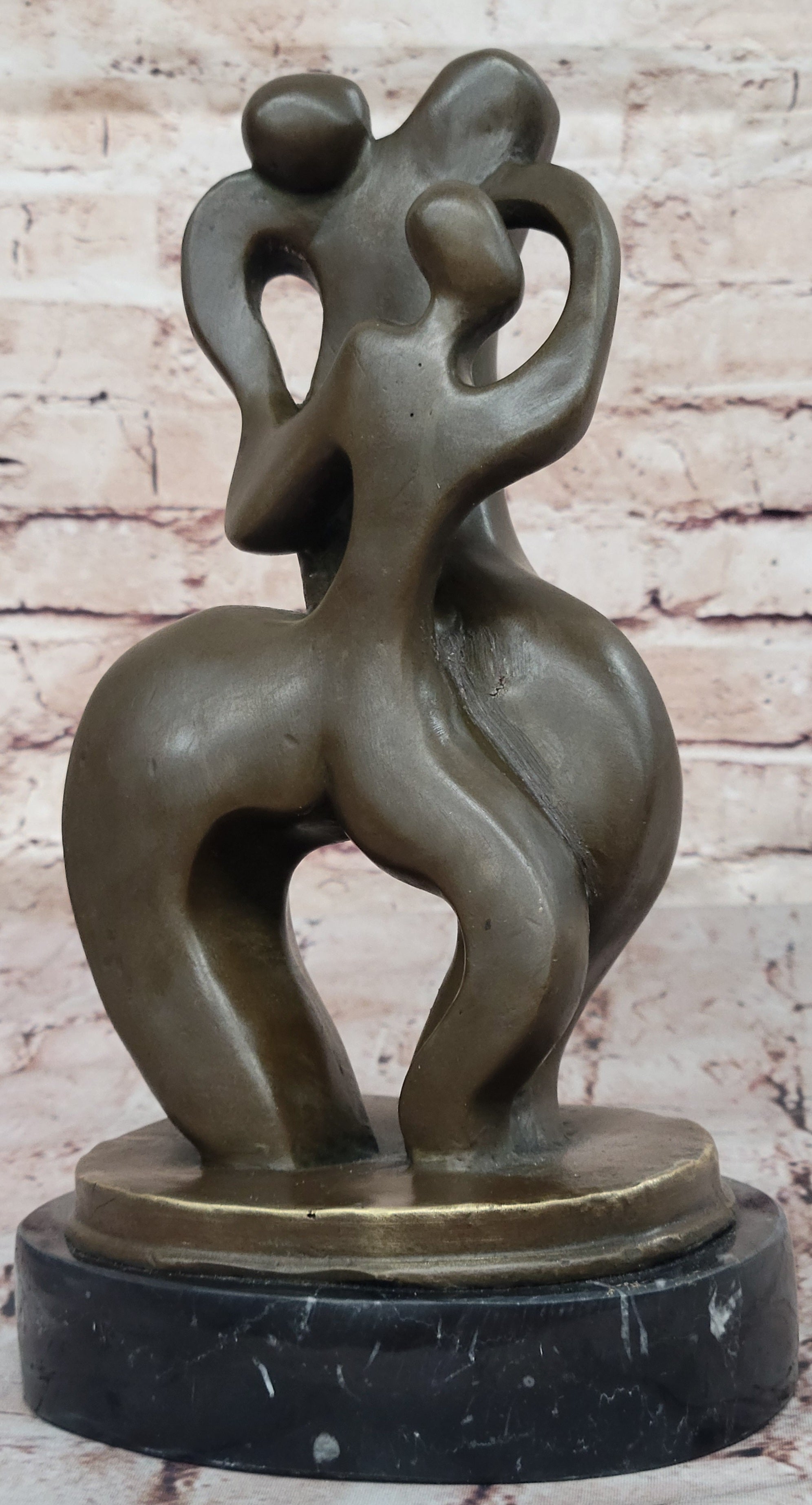 Abstract Bronze Sculpture of Embracing Figures on Marble Base