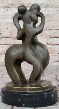 Abstract Bronze Sculpture of Embracing Figures on Marble Base