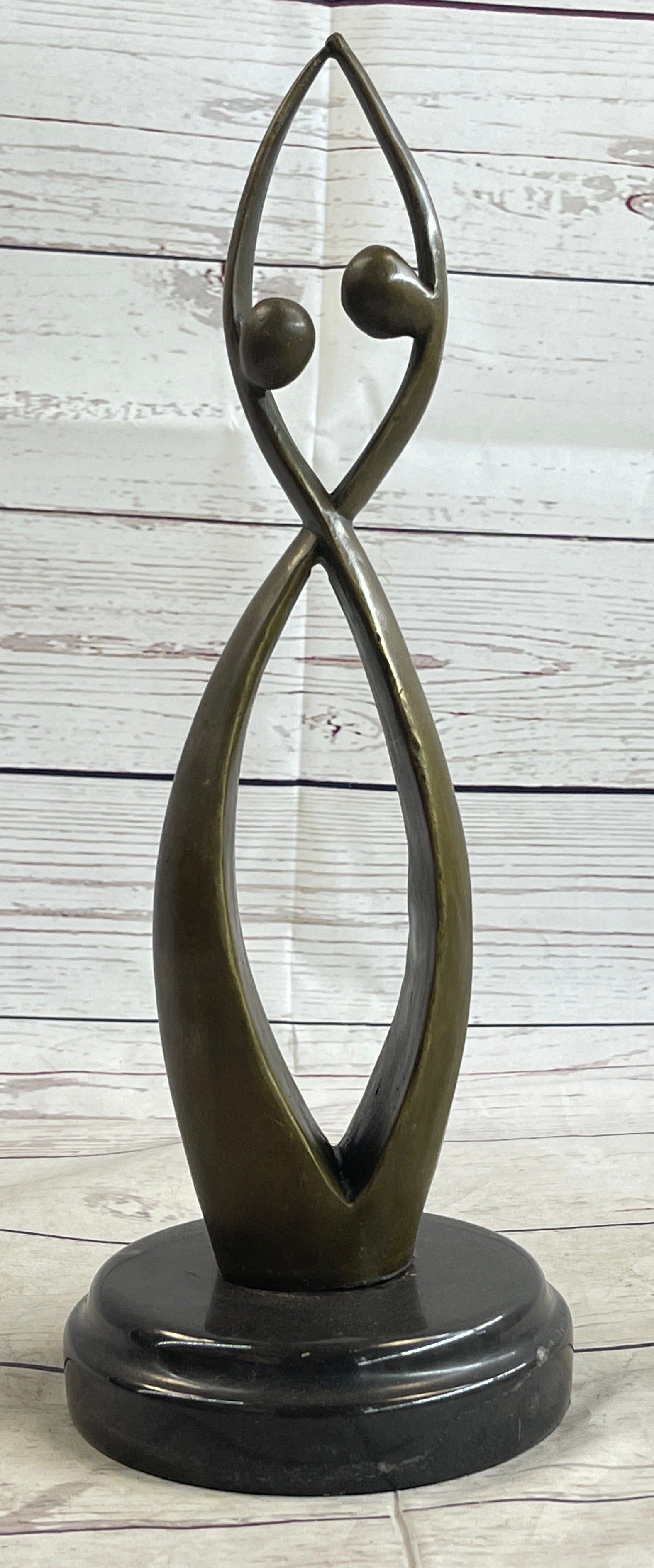 Signed Original Modern Art Two Being Bronze Sculpture Abstract