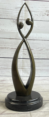 Signed Original Modern Art Two Being Bronze Sculpture Abstract