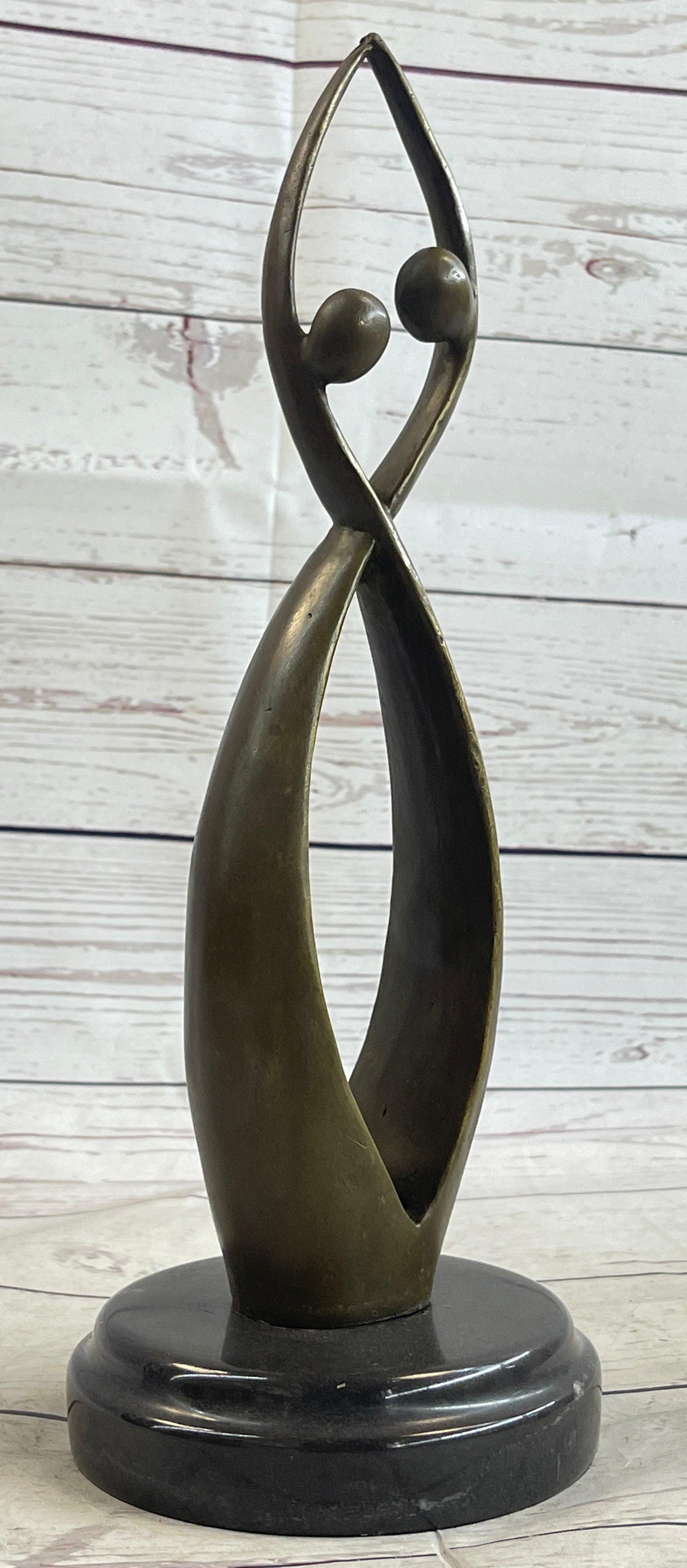 Signed Original Modern Art Two Being Bronze Sculpture Abstract