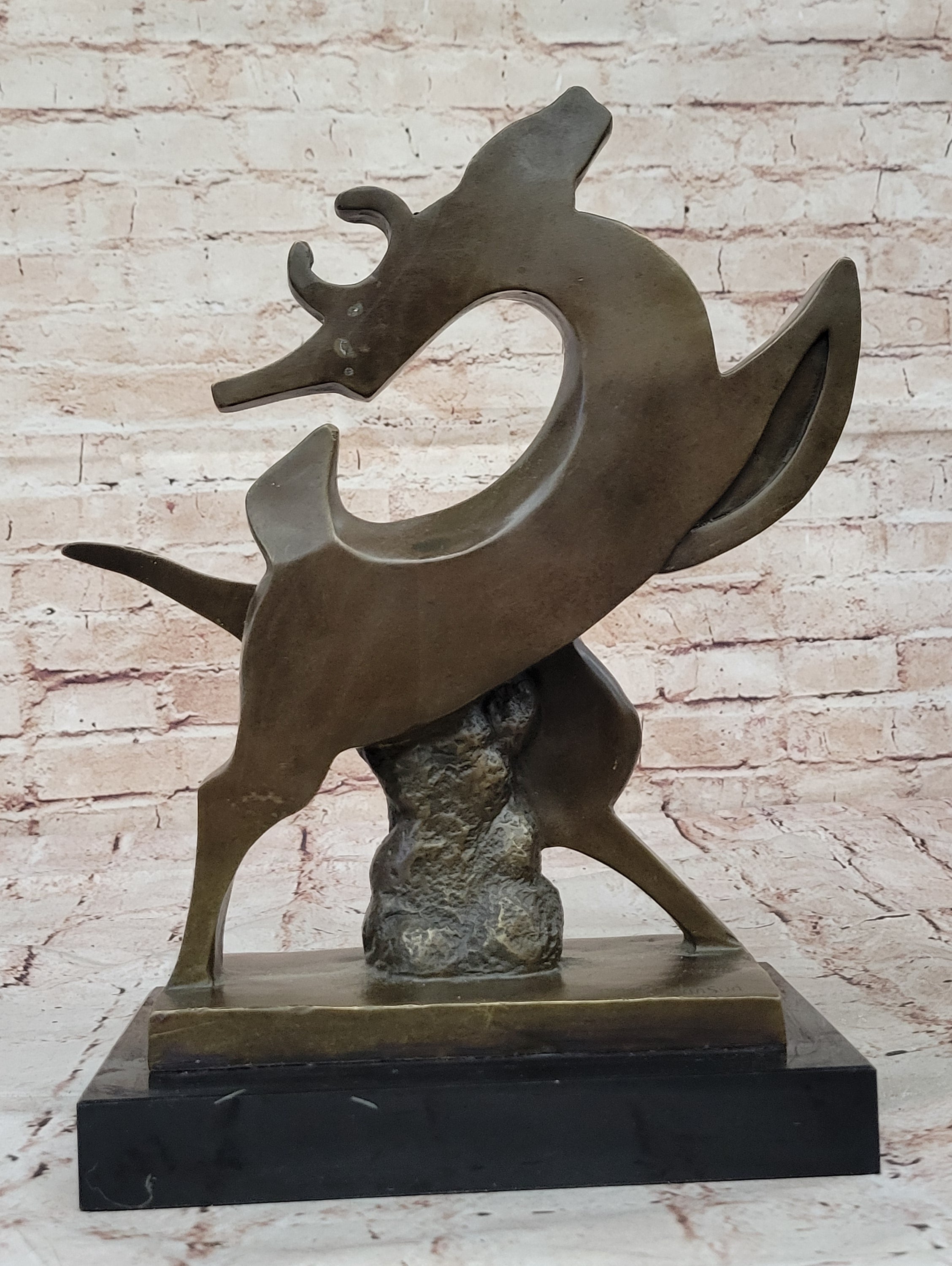 Abstract Bronze Deer – Modern Wildlife Art on Marble Base