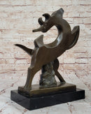 Abstract Bronze Deer – Modern Wildlife Art on Marble Base