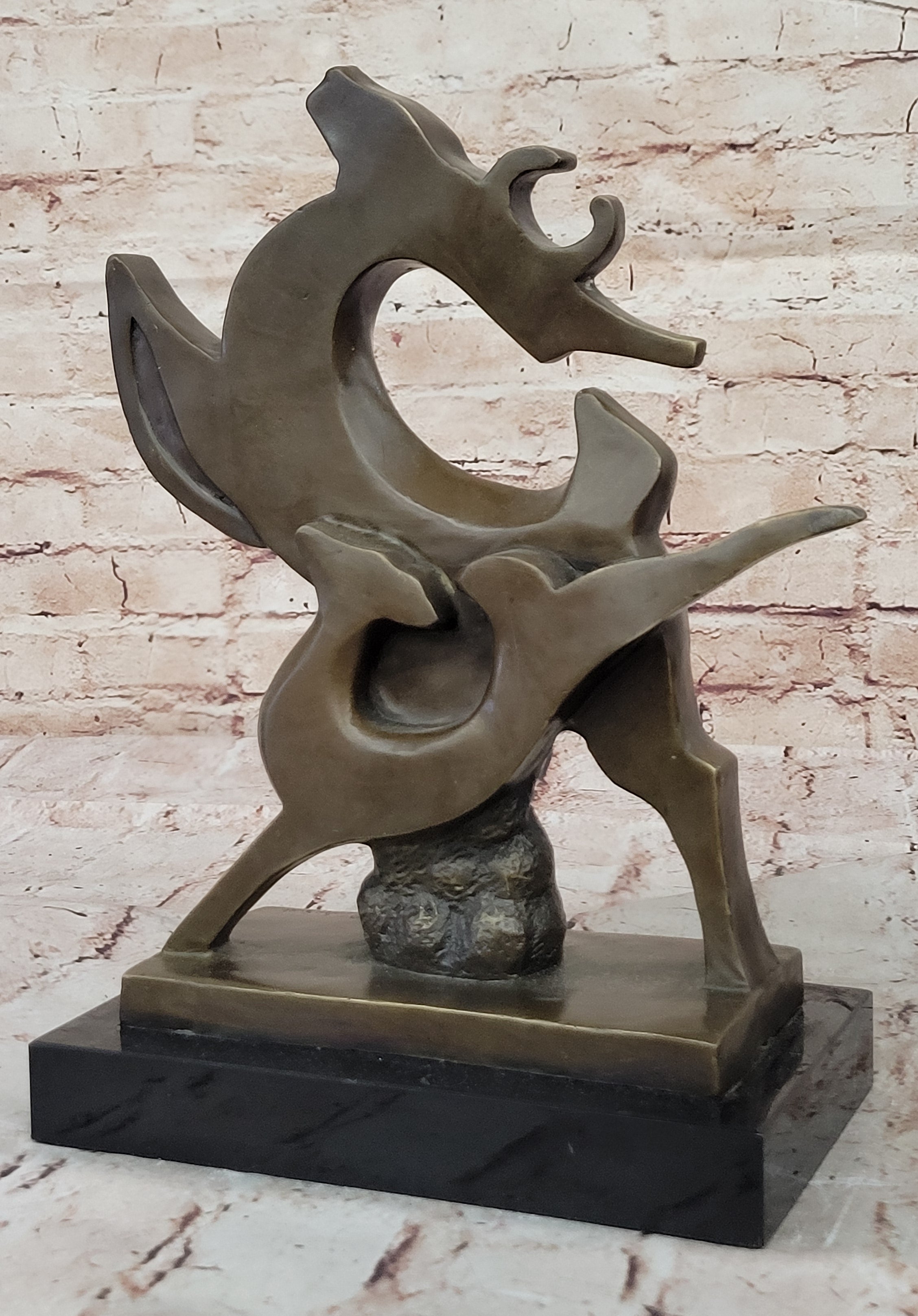 Abstract Bronze Deer – Modern Wildlife Art on Marble Base