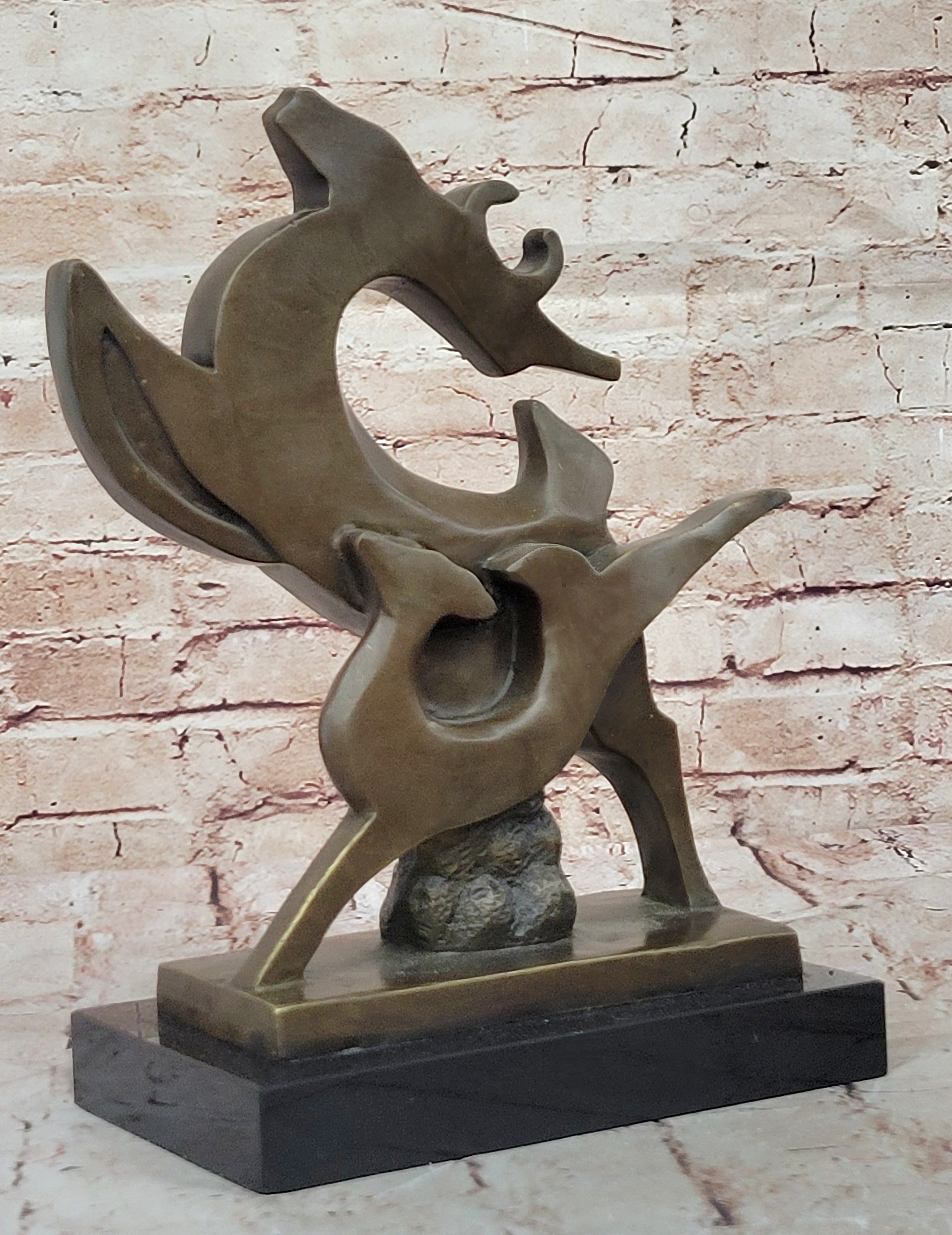 Abstract Bronze Deer – Modern Wildlife Art on Marble Base