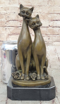 Slender Siamese Cats Kittens Bronze Sculpture 9" x 5"