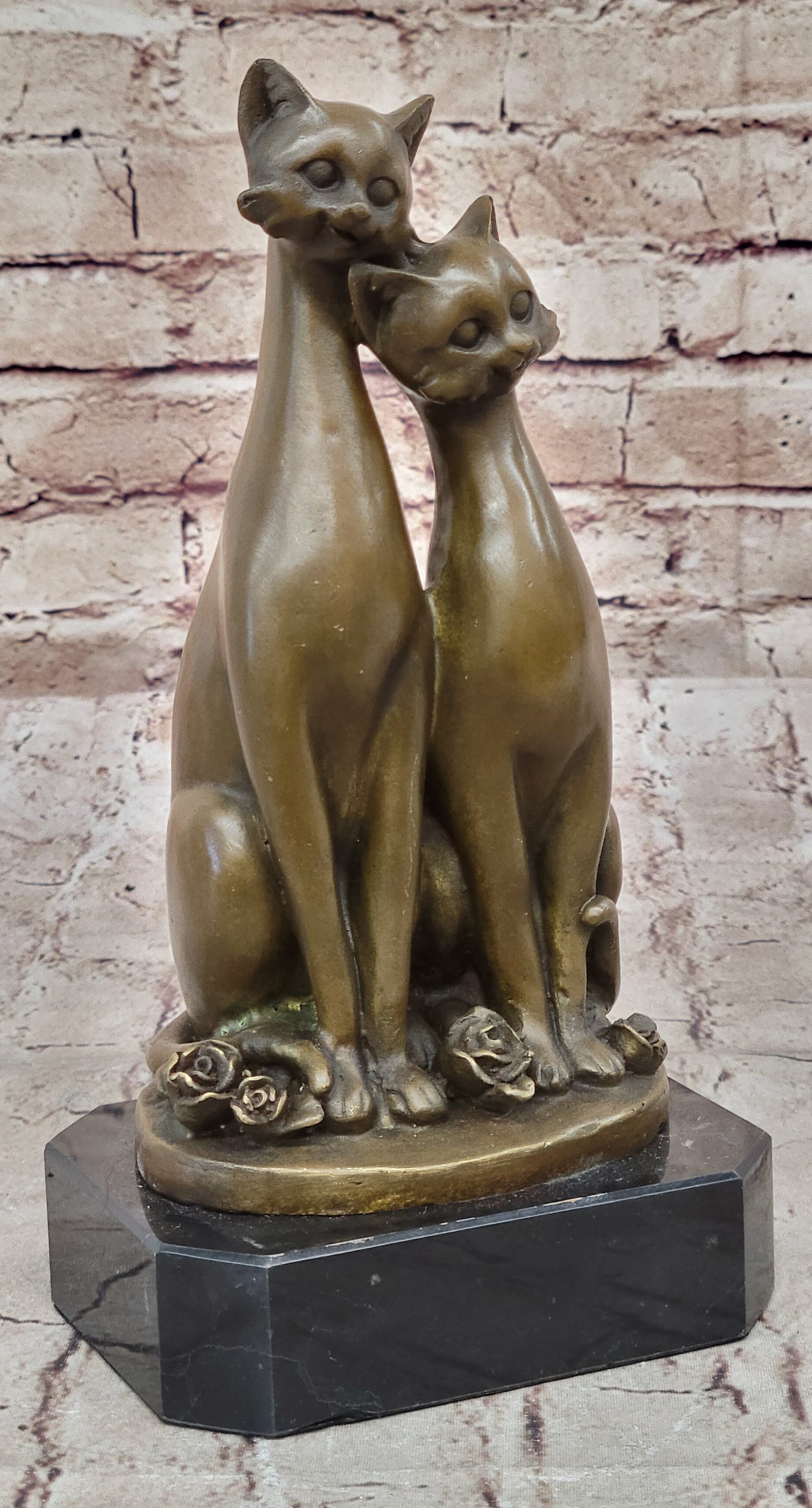 Slender Siamese Cats Kittens Bronze Sculpture 9" x 5"