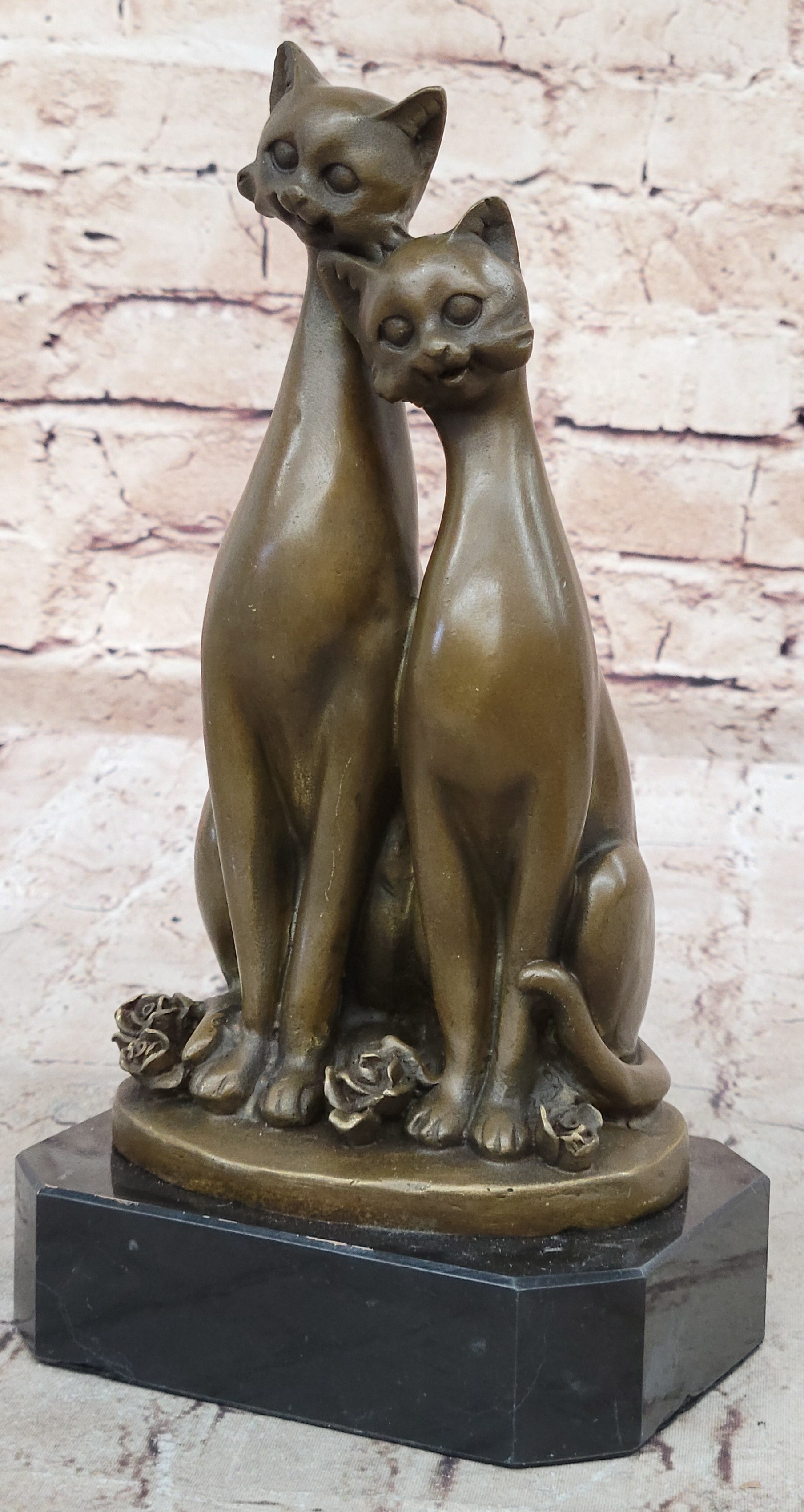 Slender Siamese Cats Kittens Bronze Sculpture 9" x 5"