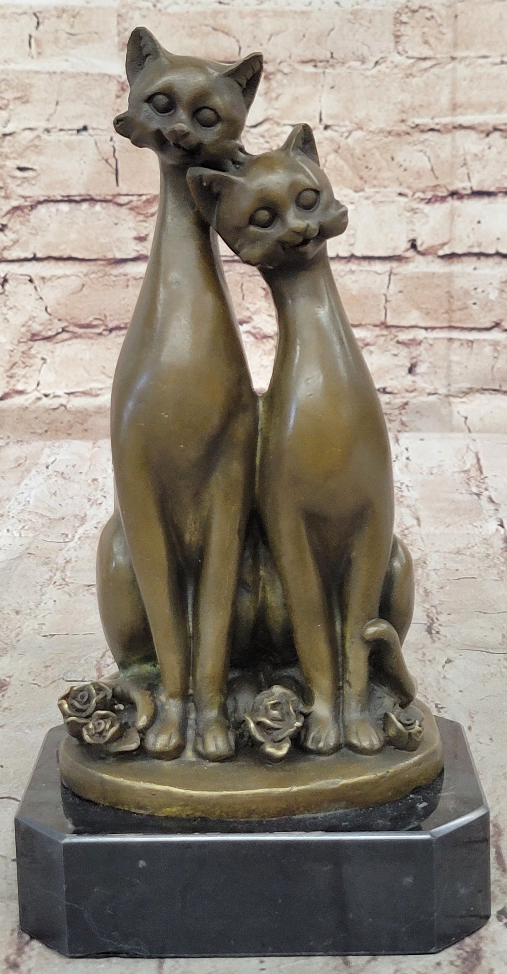 Slender Siamese Cats Kittens Bronze Sculpture 9" x 5"