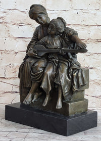 Mother & Daughter Playing Guitar Bronze Sculpture Vintage Art