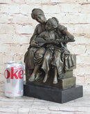 Mother & Daughter Playing Guitar Bronze Sculpture Vintage Art