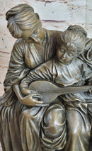 Mother & Daughter Playing Guitar Bronze Sculpture Vintage Art