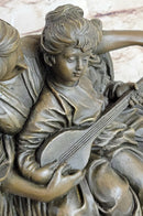 Mother & Daughter Playing Guitar Bronze Sculpture Vintage Art