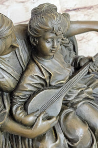 Mother & Daughter Playing Guitar Bronze Sculpture Vintage Art