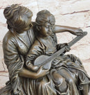 Mother & Daughter Playing Guitar Bronze Sculpture Vintage Art