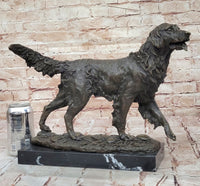 Golden Retriever Bronze Sculpture on Marble Base Signed Art