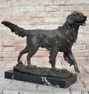Golden Retriever Bronze Sculpture on Marble Base Signed Art