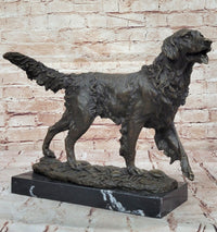 Golden Retriever Bronze Sculpture on Marble Base Signed Art