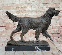 Golden Retriever Bronze Sculpture on Marble Base Signed Art