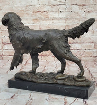 Golden Retriever Bronze Sculpture on Marble Base Signed Art