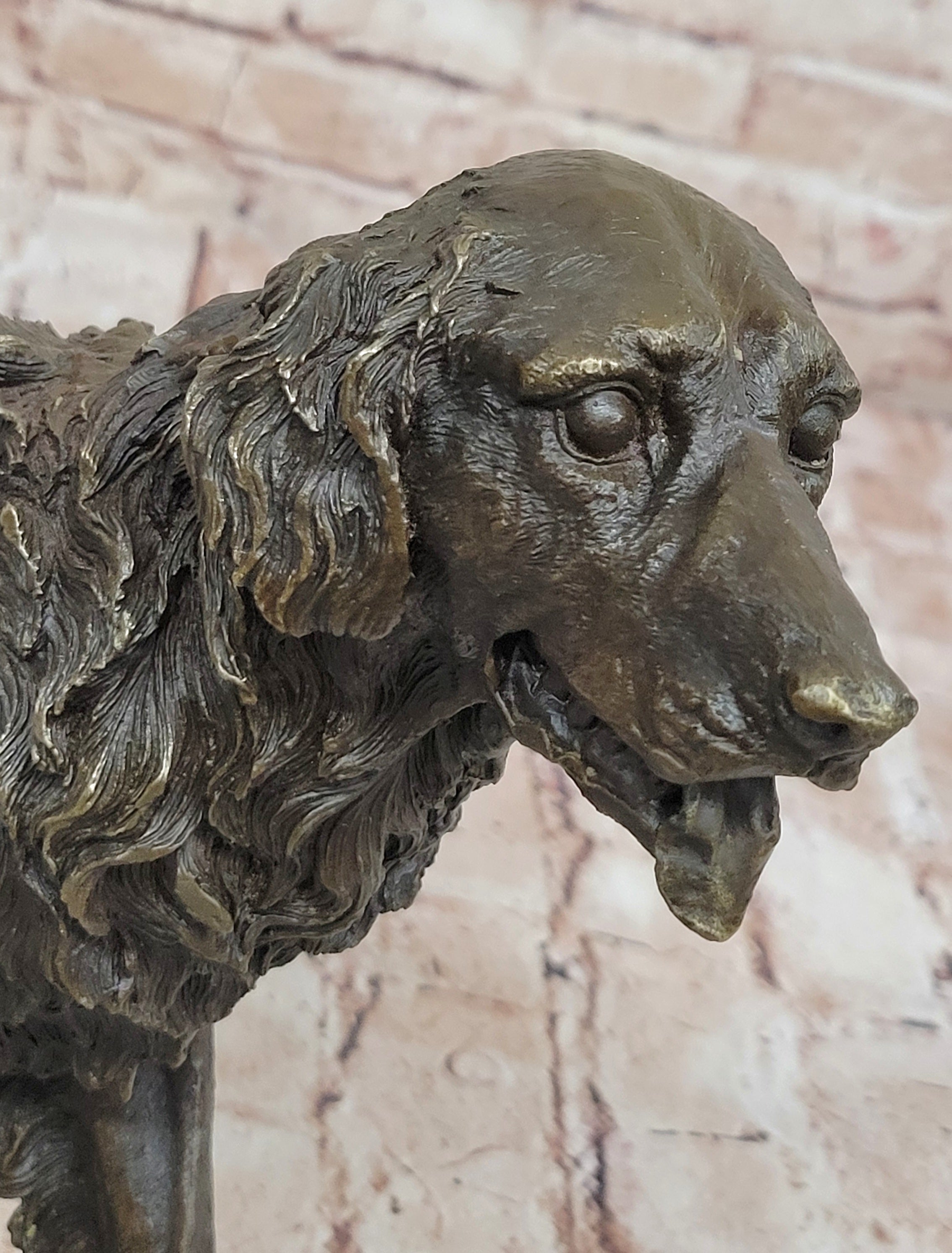 Golden Retriever Bronze Sculpture on Marble Base Signed Art