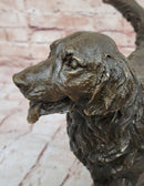 Golden Retriever Bronze Sculpture on Marble Base Signed Art