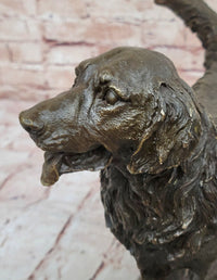 Golden Retriever Bronze Sculpture on Marble Base Signed Art