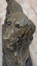 Golden Retriever Bronze Sculpture on Marble Base Signed Art