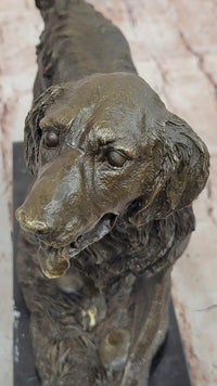 Golden Retriever Bronze Sculpture on Marble Base Signed Art