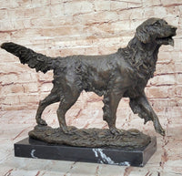 Golden Retriever Bronze Sculpture on Marble Base Signed Art