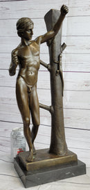 Nude Man Male Leaning Against Tree Bronze Statue Sculpture after Nisini 21" x 9"