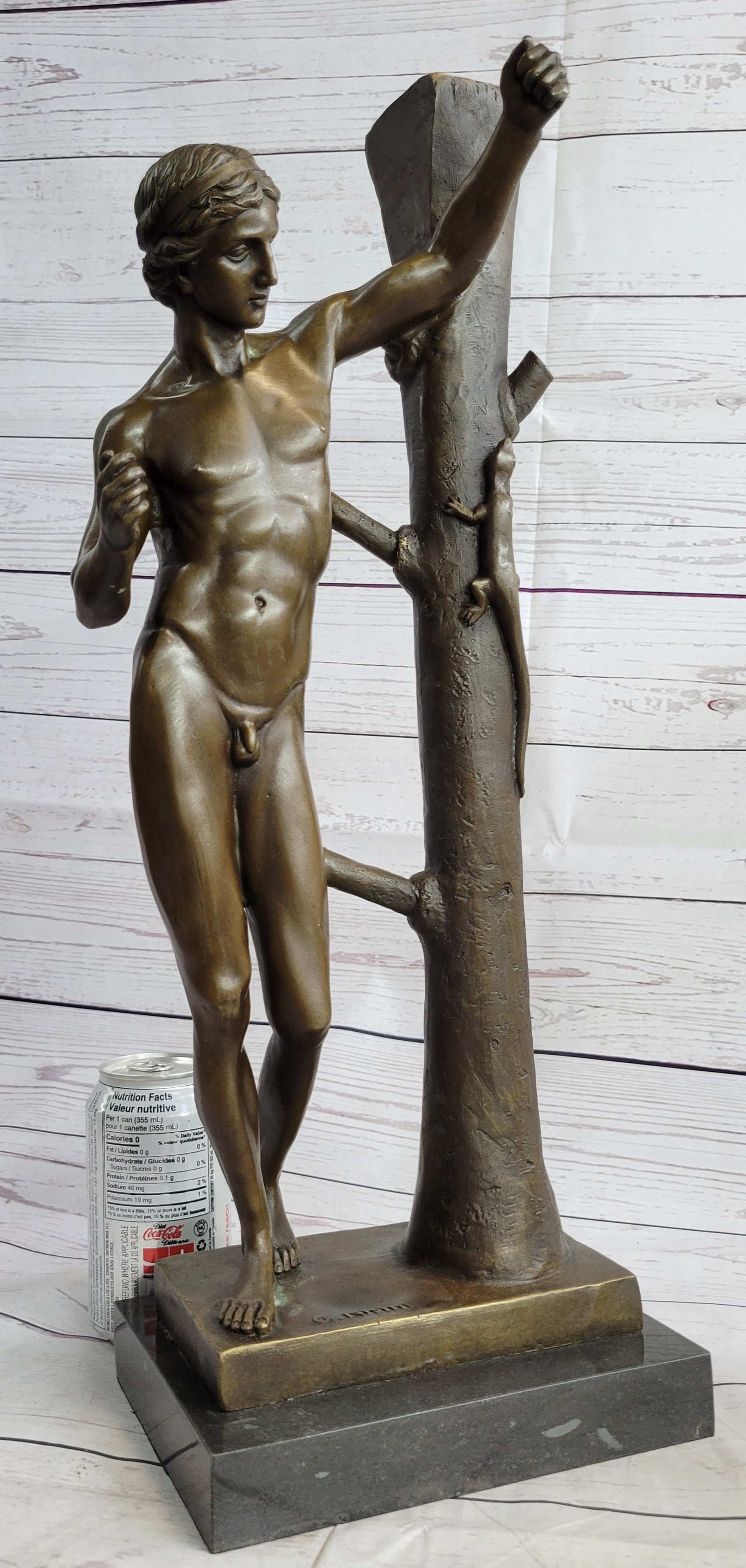 Nude Man Male Leaning Against Tree Bronze Statue Sculpture after Nisini 21" x 9"