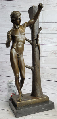 Nude Man Male Leaning Against Tree Bronze Statue Sculpture after Nisini 21" x 9"
