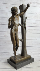 Nude Man Male Leaning Against Tree Bronze Statue Sculpture after Nisini 21" x 9"