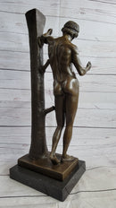 Nude Man Male Leaning Against Tree Bronze Statue Sculpture after Nisini 21" x 9"