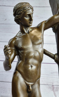 Nude Man Male Leaning Against Tree Bronze Statue Sculpture after Nisini 21" x 9"