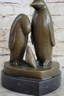 Penguin Family on Heart Shaped Marble Base Bronze 8" x 6"