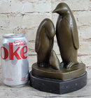 Penguin Family on Heart Shaped Marble Base Bronze 8" x 6"