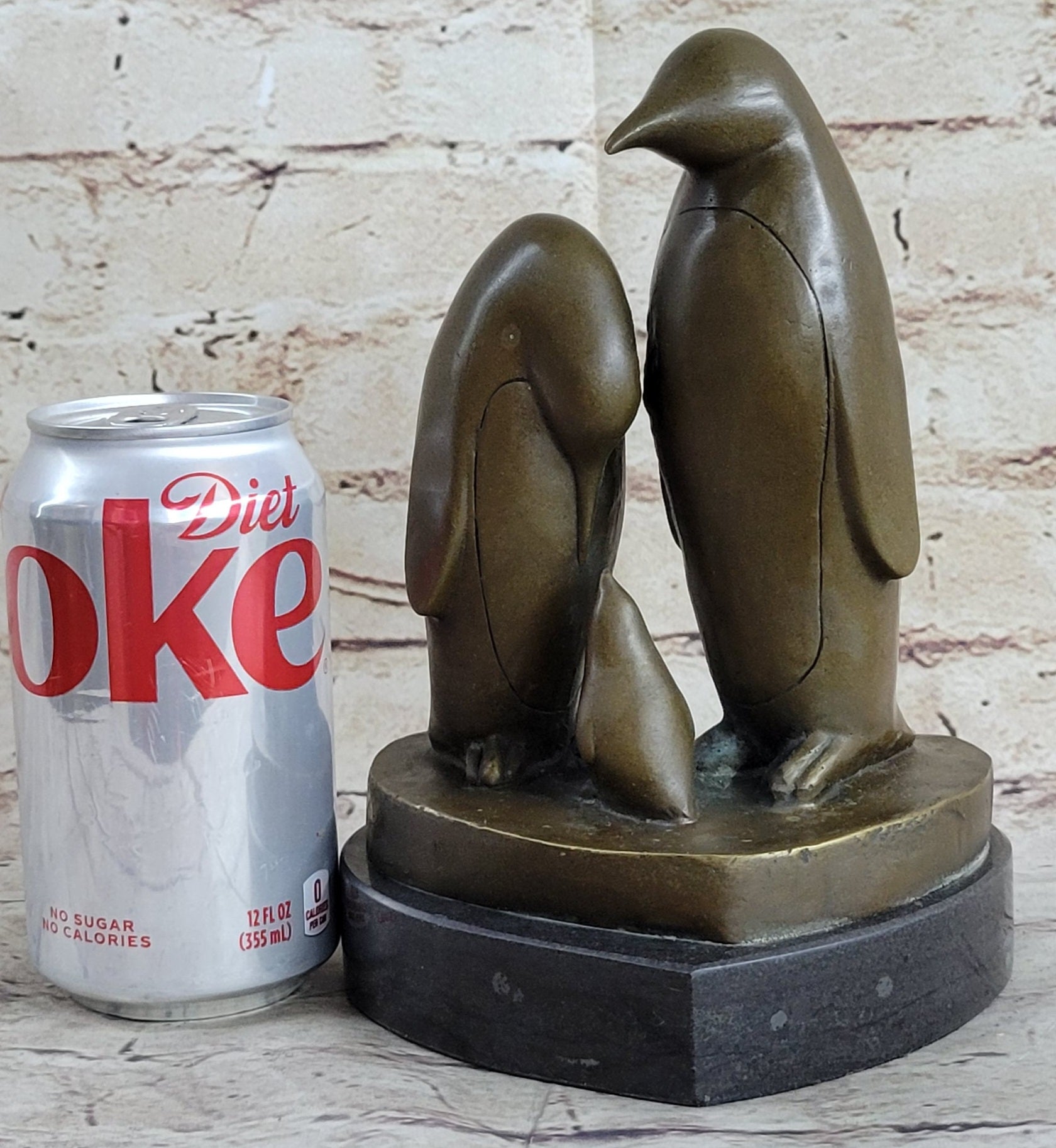 Penguin Family on Heart Shaped Marble Base Bronze 8" x 6"