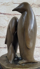 Penguin Family on Heart Shaped Marble Base Bronze 8" x 6"