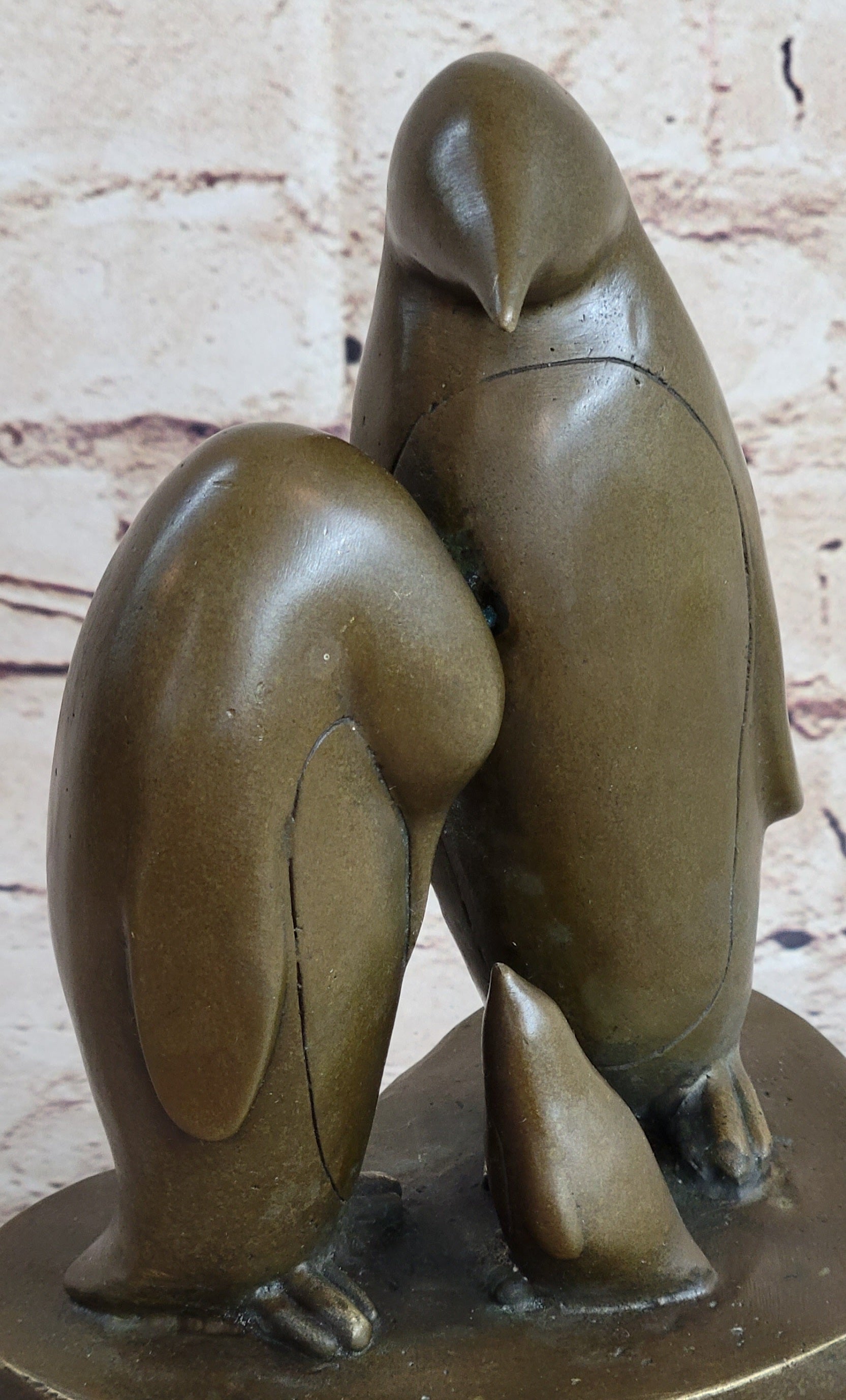 Penguin Family on Heart Shaped Marble Base Bronze 8" x 6"