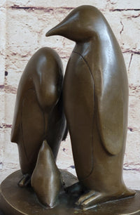 Penguin Family on Heart Shaped Marble Base Bronze 8" x 6"